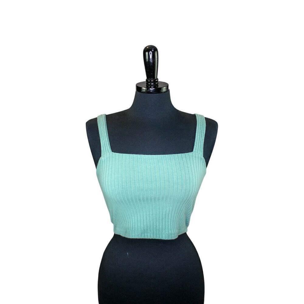 American Eagle Crop Top Square Neckline Ribbed Green Summer Beach Boho